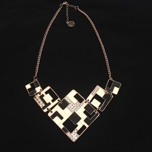 Erica Lyons Black and White Cleopatra Checker Board Bib Necklace